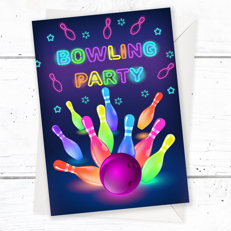 Olivia Samuel 20 x Neon Bowling Party Invitations from Ready