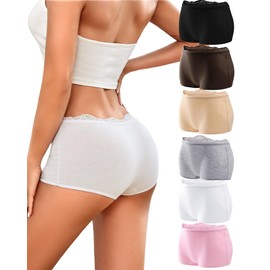UNDER THE SEA Boy Shorts Underwear for Women Cotton Boxer Briefs Full Covreage Lace Boyshort Womens Panties 6 Pack