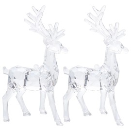 Cabilock 2pcs Acrylic Christmas Reindeer Ornaments Christmas Elk Decors Clear Elk Ornaments Deer Desktop Decoratives for Xmas Party Home Office Decorations