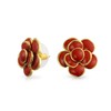 Red Enamel Button Style 3D Rose Flower Spring Retro Stud