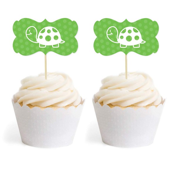 Andaz Press Kit de decoración para cupcakes de cumpleaños, diseño de tortuga, doble cara, 18 unidades