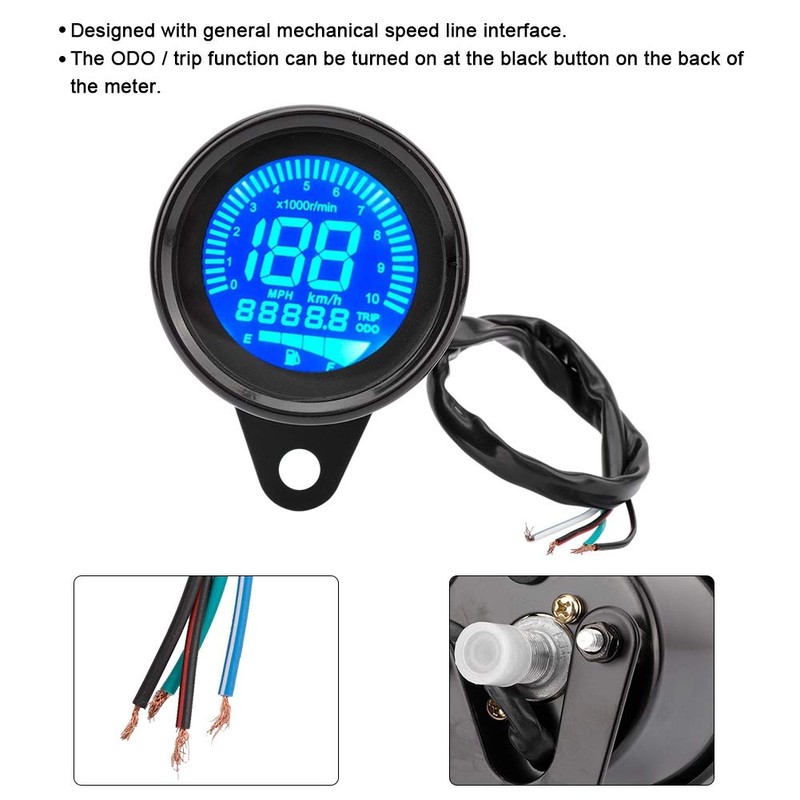 Akozon Tachometer Motorcycle LCD Meter Tachometer Gauge Odometer Speedometer 0-199km/h