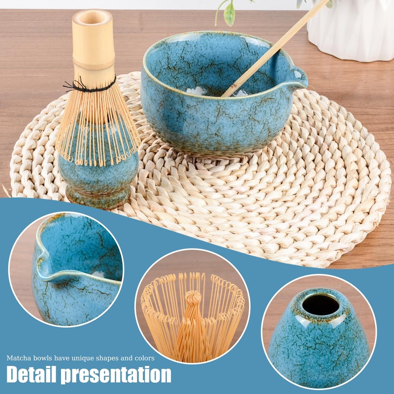 TOLASTO Matcha Set | 4-Piece Bamboo Matcha Set with Ceramic