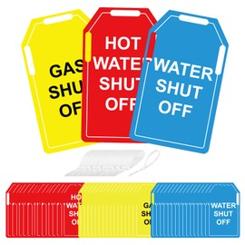 BLSUREFYX 48 PCS Shut Off Valve Tags 5 x 3 Inch Red Hot Water Shut Off Yellow Gas Shut Off Blue Water Shut Off Tags Plastic Plumbing Identification Tag for Home Business Basement Use