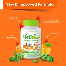 Wellvites Sugar Free Kids Immune Daily Gummy Vitamins - Vegan, Non-GMO - Vitamin C Gummies for Kids Immune Support, No Artificial Sweeteners, Gluten-Free, Gelatin-Free, 60 Count (30 Day Supply)