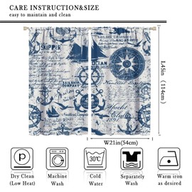 Vintage Sailboat Curtains, Caribbean Sailboat Cruise Nautical Elements Nautical Theme Style, Bedroom Living Room Rod Pocket Curtains, 2 Sets of Panels, 42x45 in. Blue and White
