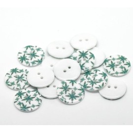 Green Leaf Flower Pattern Round Resin Sewing Buttons, 23mm, Pack of 10