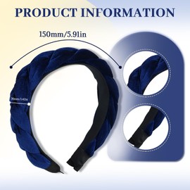 Velvet Braided Headband Women's Headband Wide Hair Band Vintage Padded Headband Fashion Headbands Hair Accessories Headband for Women Girls Blue