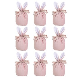 9PCS Easter Gift Bags Bunny Ears Velvet Candy Bags Easter Treat Bags Goodie Bags Rabbit Snack Party Bags (Pink)