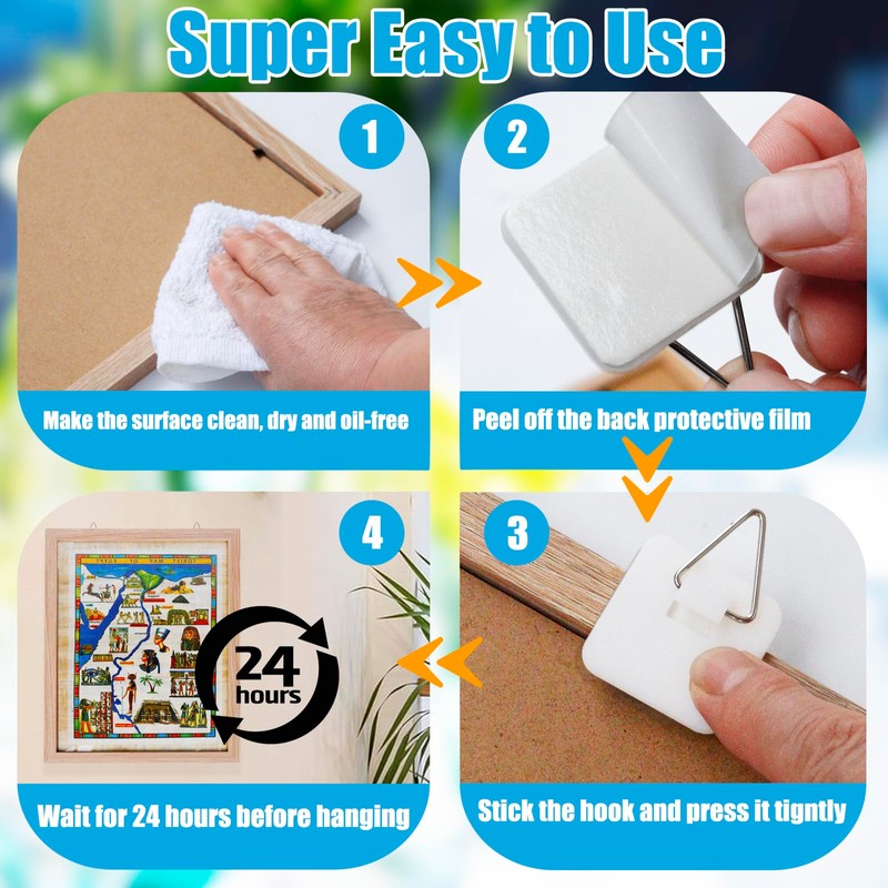 Forzater 60 Pcs Adhesive Picture Hanger Foamboard Picture Hanging Hooks