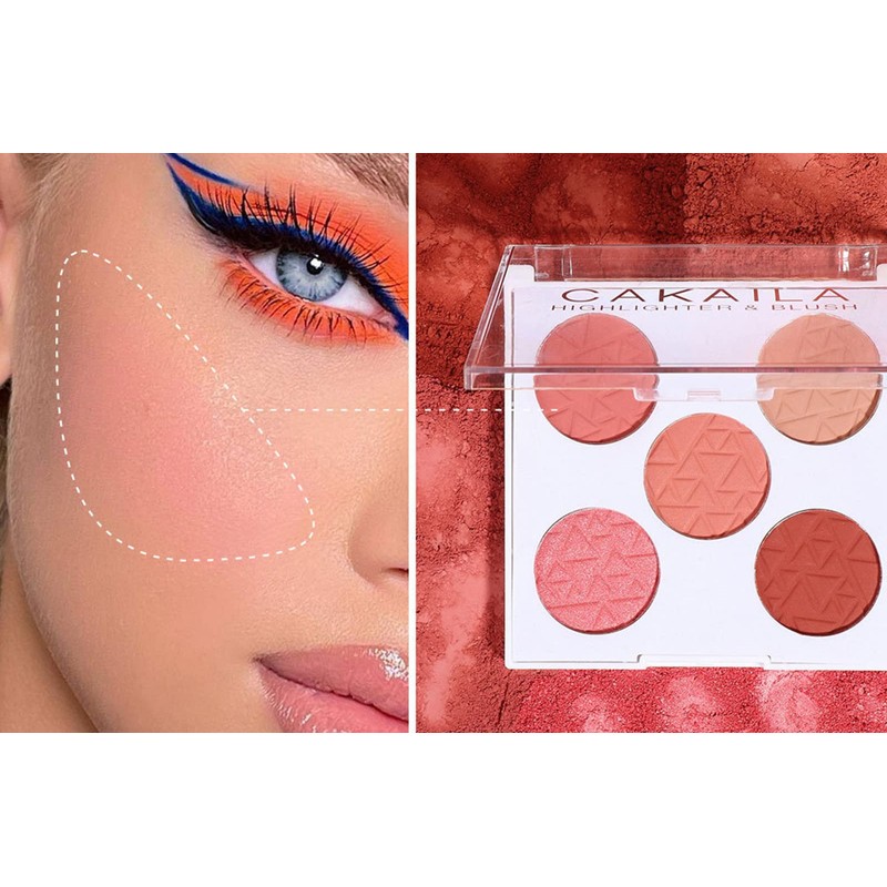 Mysense 5 Colors Face Blush Palette,Makeup Bright Shimmer Matte Powder