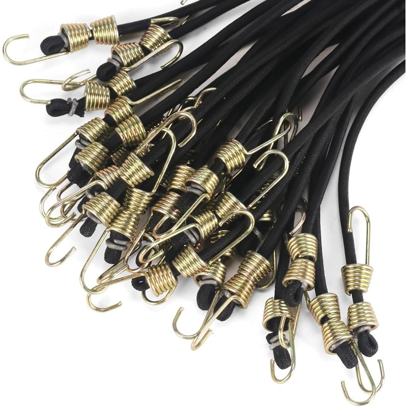 BEANPRECOY 15Pack Mini Bungee Cords with Hooks 10 Inch Black