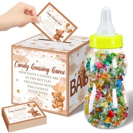 Glenmal 52 Pcs Baby Shower Games Gift Sets Large Baby Bottle for Shower Game Guess How Many Candies Baby Shower Decorations for Baby Shower favors Games Gender Reveal(Brown Bear)