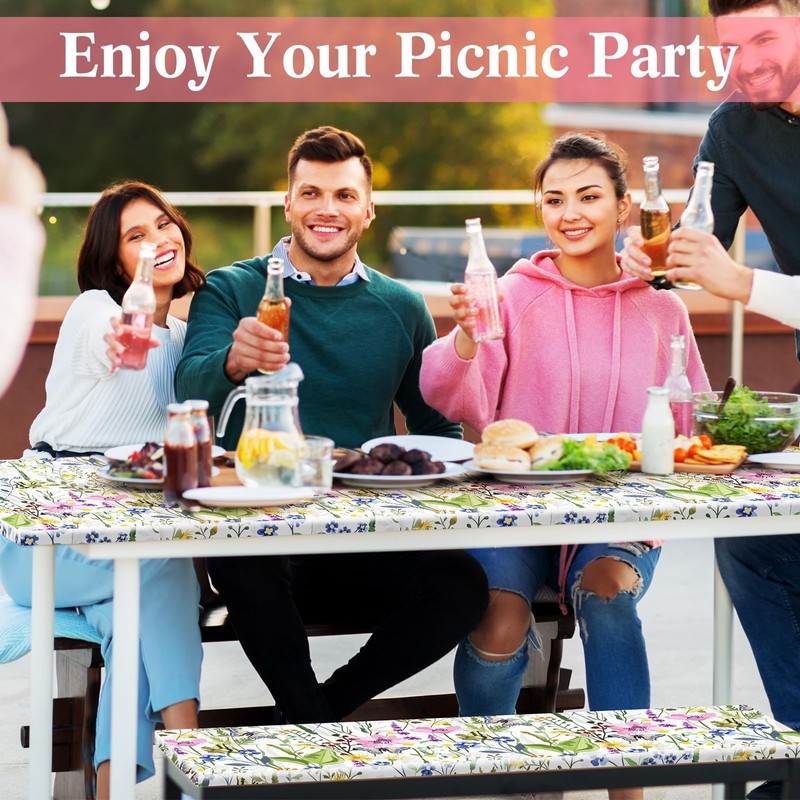 Boao 3 Pcs Vinyl Picnic Table Cover with Bench Cover