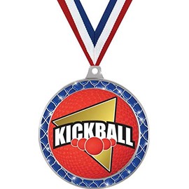 Kickball Blue Trellis Medal Silver, 2.5" Kickball Prizes, Kids Kickball Trophy Medal Awards 5 Pack Prime