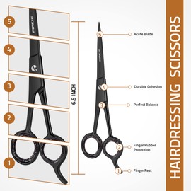 Utopia Care Utopia Care Hair Cutting and Hairdressing Scissors 6.5 Inch, Premium Stainless Steel Shears with Smooth Razor, for Salons, Professional Barbers, Men & Women, Kids, Adults, & Pets - Black - Pack of 1