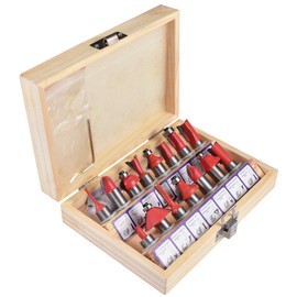 KATUR 15pcs Tungsten Carbide Router Bit Set, 1/2 Inch Shank Milling Cutter Tool Kit with Wooden Case for Home Improvement and DIY (1/2" Shank)