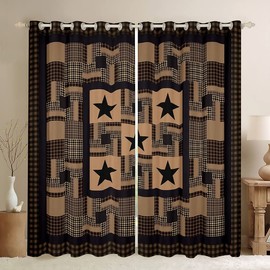 Feelyou Star Print Darkening Dreapes Kids Western Theme Curtains for Bedroom Living Room Plaid Pattern Blackout Curtains Rustic Cabin Country Window Treatments (2 Panels, 42 x 90 Inch)
