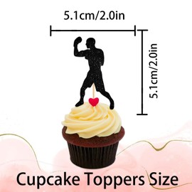 Taekwondo Cupcake Topper for Boxing Taekwondo Sport Theme Party Favors Decorations Men Women Kids Happy Birthday Party Decor Supplies set 18pcs Black Glitter Silhouette
