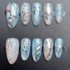 30Pcs Blue Press on Nails Long Almond Fake Nails with