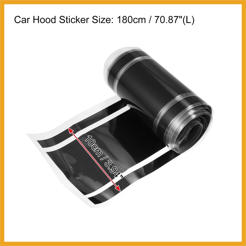 Partuto 3.94"x70.87" Car Hood Stripe Pattern Sticker Exterior Decal Black