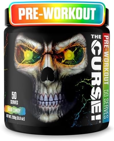 JNX SPORTS The Curse Pre Workout Powder for Men  Women, Caffeine, Beta-Alanine, Creatine, L-Citrulline, 50 Servings, Sour Candy Flavor  Boost Energy,