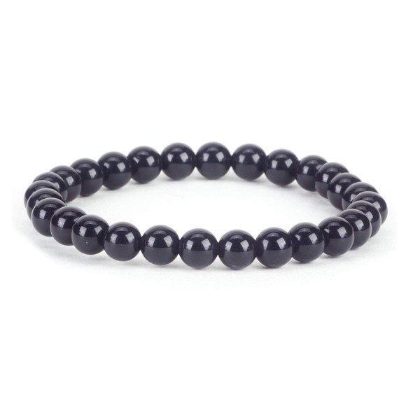 Cherry Tree Collection Gemstone Beaded Stretch Bracelet 6mm Round Beads | Large - 7.5" (Black Obsidian)