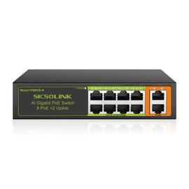 Gigabit 10-Port PoE+ Switch (8 PoE+ Ports, 2 Uplink), 802.3af/at, 120W Total Power, 1000Mbps, Unmanaged, Fanless, Metal Plug and Play, Suitable for IP Cameras, Networking Devices & Home Office.