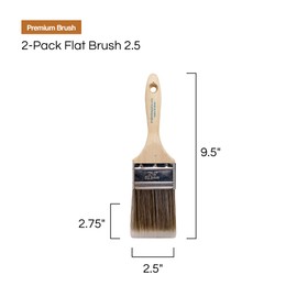 Vermeer Paint Brushes - 2-Pack - 2.5" Flat Brushes for All Latex and Oil Paints & Stains - Home Improvement - Interior & Exterior Use