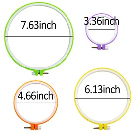 4 Sizes, Plastic Embroidery Hoop, Colourful Round Embroidery Hoop Set, Embroidery Hoop, Plastic, Circle, Cross Stitch, Rings for Crafts, Sewing, Includes 16 Pieces Sewing Needles with Golden Eye