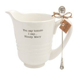 Mud Pie - 4551021 Mud Pie Ceramic Bloody Mary Pitcher Set 80 oz, 8.25 X 6.25, White