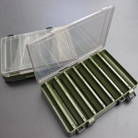 TOPIND Double Sided Fishing Lures Box Transparent Visible Plastic Fishing Bait Hooks Boxes Terminal Tackle Bits Clear Storage Box Organizer Case 14 Compartments with Drain Hole Fishing Accessories