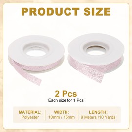 sourcing map 2 Roll 10 Yards 2 Sizes Sparkle Ribbons, Wreath Crafts Cut Edge Ribbon, Sparkling Fabric Ribbon for Bow Making, Gift Wrapping, Wedding Party Decoration, Pink (3/8", 5/8")