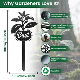 CUTHOLLOW Metal Plant Marker Stake Basil for Outdoor Indoor, Waterproof 11.8 inch Cute Garden Plant Labels Sign Tag for Vegetables, Farmhouse Greenhouse Decor - Funny Gardening Gifts