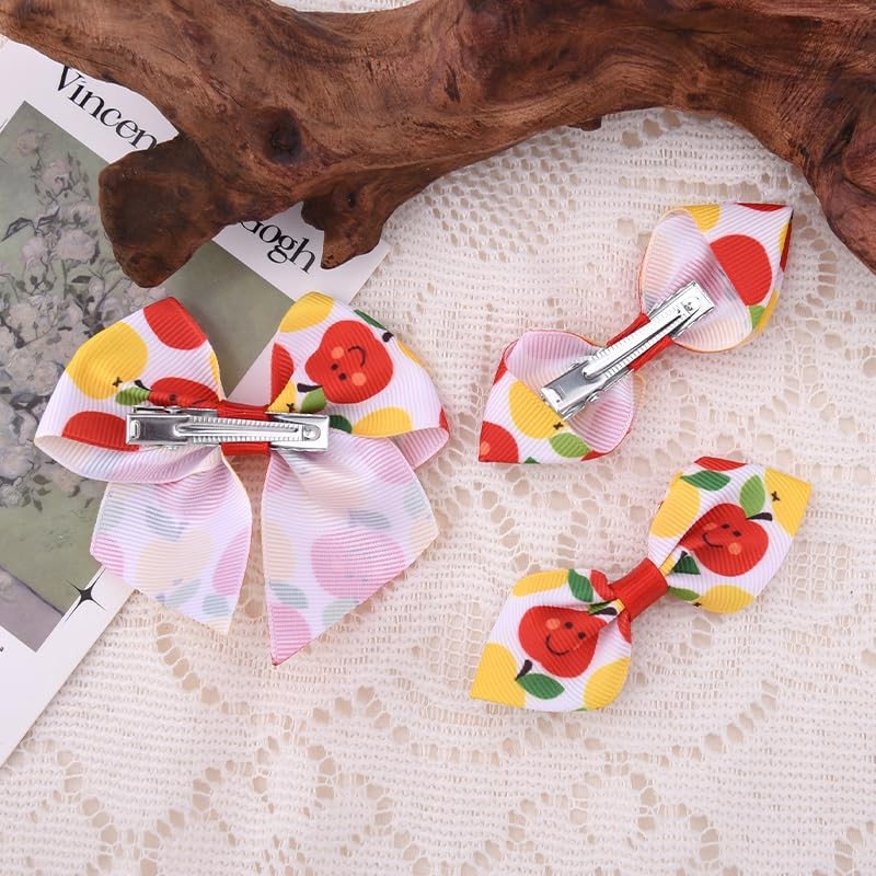 Apple Ribbon Hair Bows for Girls Kids Back to School