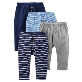 Simple Joys by Carter's Baby 4-Pack Neutral Pant, Blue/Grey Heather/Navy/Stripe, 3-6 Months