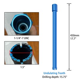LCubro 1.5" Wet Core Drill Bits for Cured Concrete with Rebar Brick Blonck Masonry etc 15.75" Drilling Depth ，1-1/4-7”Thread 10mm Diamond Segment Height，Wet Use Only