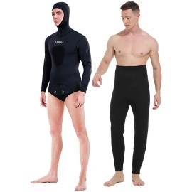 DEMMET Men Black Wetsuit 5mm Neoprene Long Sleeved Fishing Diving Suit Hooded Top Pants Warmth Cold Protection Harpoon Fishingcolor: 5MM Black, Size: Xxl