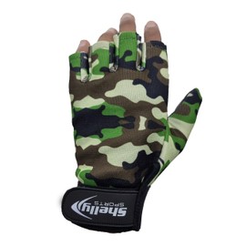 Shelly Wheelchair Gloves Real Leather Palm Gloves Mobility Padded Gloves Breathable, Fingerless Bike Gloves with Anti-Slip Grip Lightweight Cycling Gloves (Camo Green, X-Large)