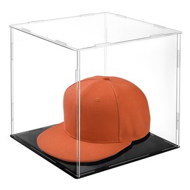 AHANDMAKER Display Case Clear Cube Baseball Holder Hat Display Case with Black Base Acrylic Display Case for Action Figures, Baseball, 8.26x7.87x7.87 Inch