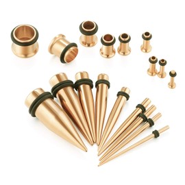 D.Bella 14G-00G 36 pcs Rose Gold Ear Gauges Stretching Kit Tapers Plugs Eyelets Implant Grade Steel