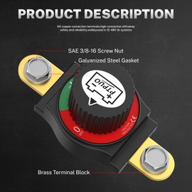 PTPUO Side Post Battery Disconnect Switch 12V–48V, Nylon 66 & Brass, Flame-Retardant, Corrosion-Resistant, Battery Cut Shut Off Kill Switch for Car Trucks RVs Marine and Camp Trailers