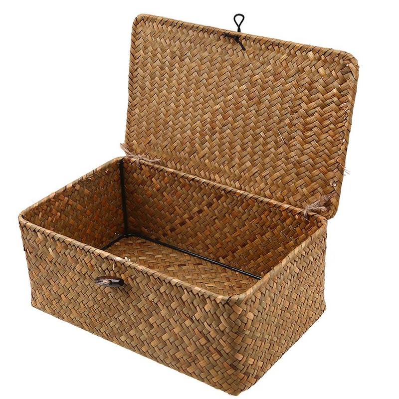 Seagrass Storage Basket Woven Storage Box with Lids Makeup Organizer