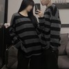 Zhiyouni Womens Mens Punk Gothic Oversized Striped Shirt Tops (Grey-M)