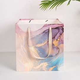11.8" Large Gift Bag，Square Reusable Gift Bags Large for Birthday Wedding Christmas Presents Doll (Purple Gold)