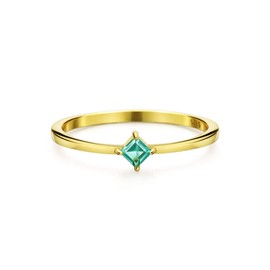 Michooyel 18K Gold Plated Dainty Emerald Rings Simple Square Cut Sterling Silver Statement Rings Cute Rings for Women
