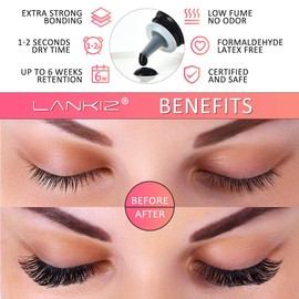 LANKIZ Cluster Lash Glue 10ml Eyelash Extension Glue Black Individual Lash Glue 1-2s Semi Permanent Eyelash Glue with 6 Weeks Retention Lash Bond Waterproof Lash Clusters Glue for DIY