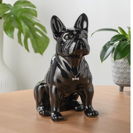Torre & Tagus 12” Ceramic French Bulldog Statue - Sitting Black French Bulldog Decor on Floor or Desk, Modern Frenchie Figurine with Silver Necklace, Gloss Frenchie Statue As Centerpiece Home Decor