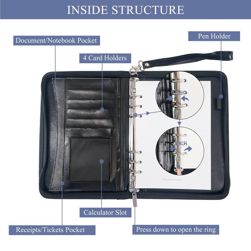 GraduatePro A5 Zip Folder Leather with Ring Binder, Portfolio Conference