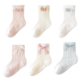 VIAOKUTH Baby Girls Socks with Bow 2nd-generation Newborn Cotton Cute Princess Socks for Toddler Infant 6-12 Months